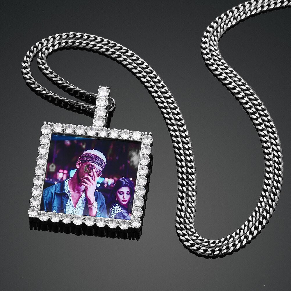 14K Gold Plating Medallion Pendant Square Custom Photo Medallion Necklace