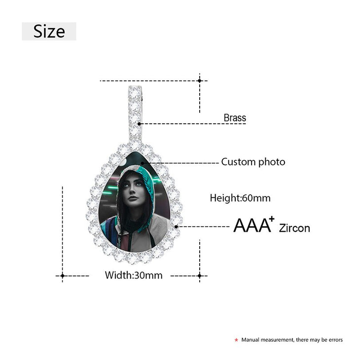 Water Drop Custom Picture Necklace Medallion- Photo Pendant