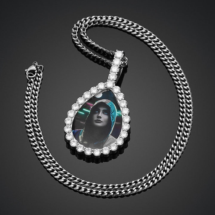 Water Drop Custom Picture Necklace Medallion- Photo Pendant