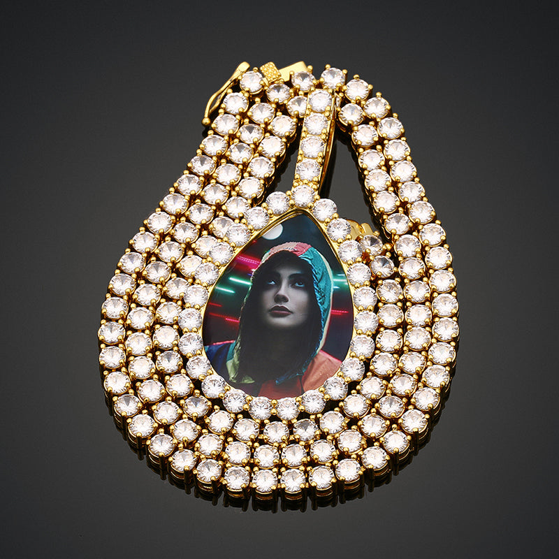 Water Drop Custom Picture Necklace Medallion- Photo Pendant