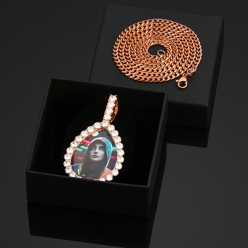 Water Drop Custom Picture Necklace Medallion- Photo Pendant