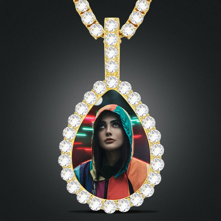 Water Drop Custom Picture Necklace Medallion- Photo Pendant
