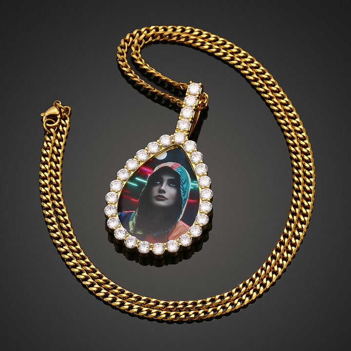Water Drop Custom Picture Necklace Medallion- Photo Pendant