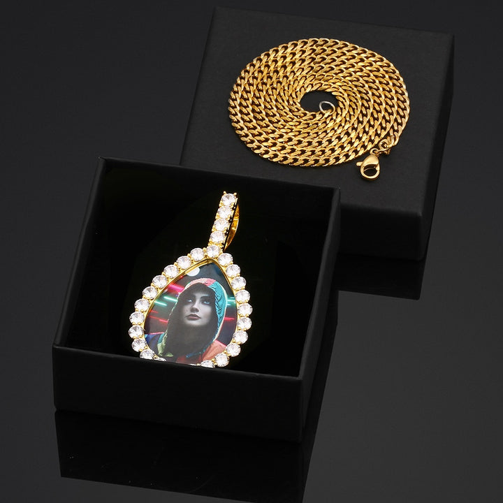 Water Drop Custom Picture Necklace Medallion- Photo Pendant
