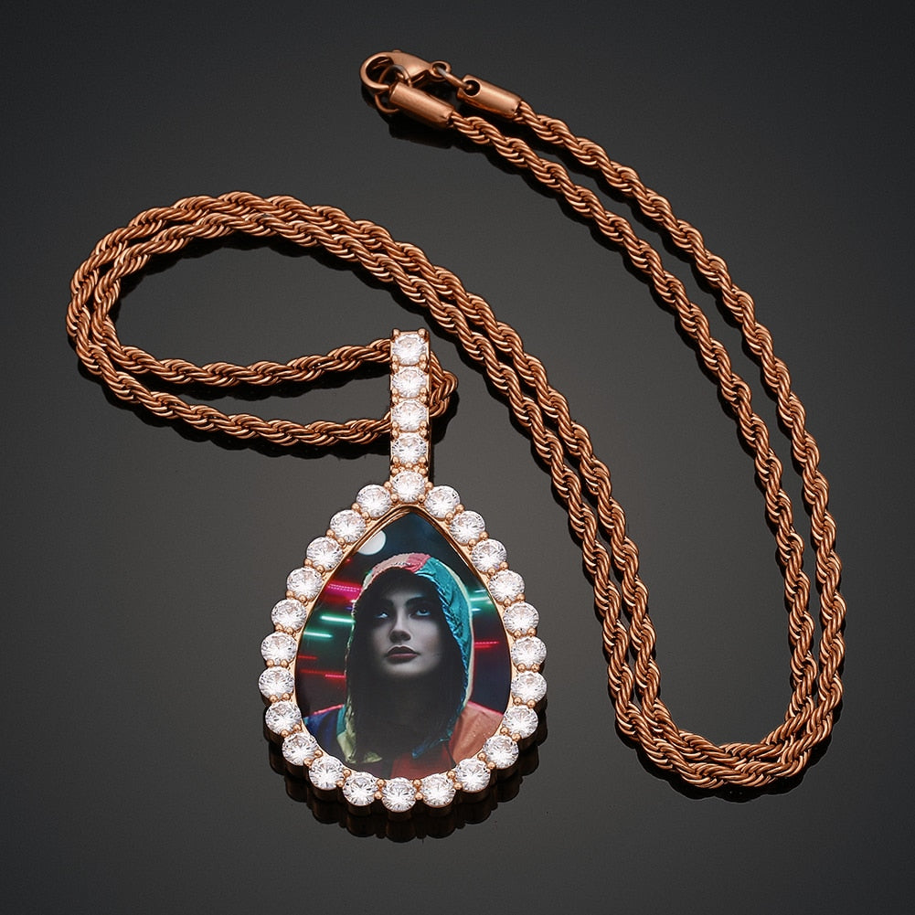 Water Drop Custom Picture Necklace Medallion- Photo Pendant