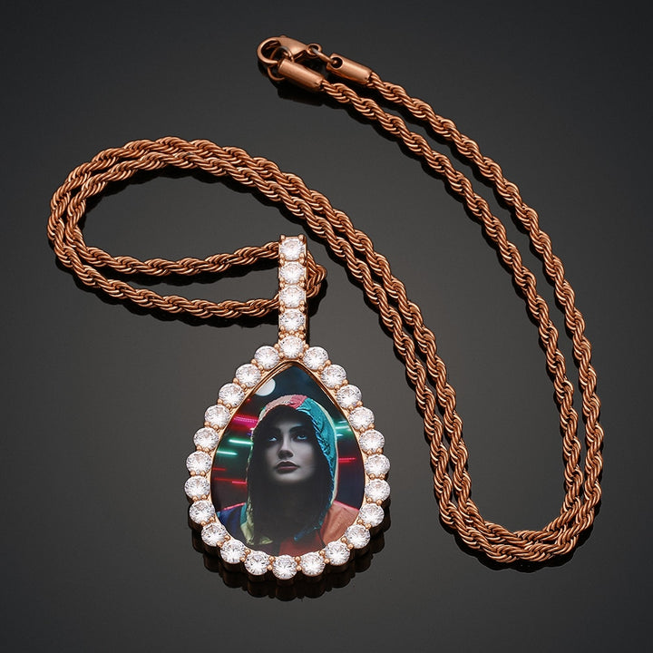 Water Drop Custom Picture Necklace Medallion- Photo Pendant