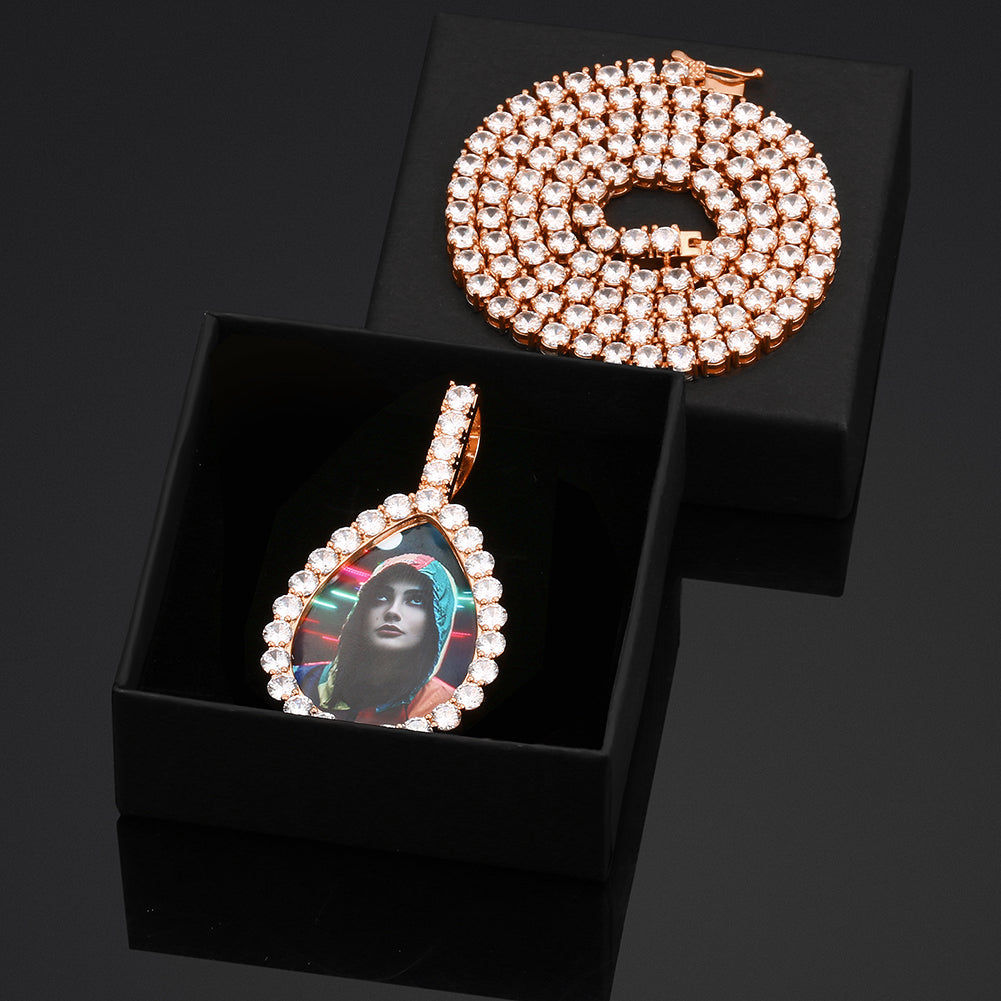 Water Drop Custom Picture Necklace Medallion- Photo Pendant