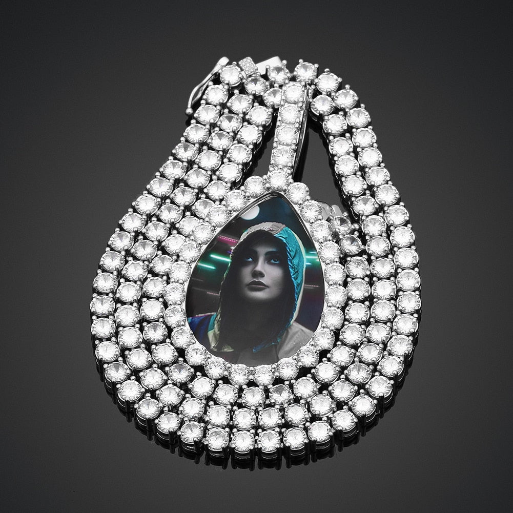 Water Drop Custom Picture Necklace Medallion- Photo Pendant