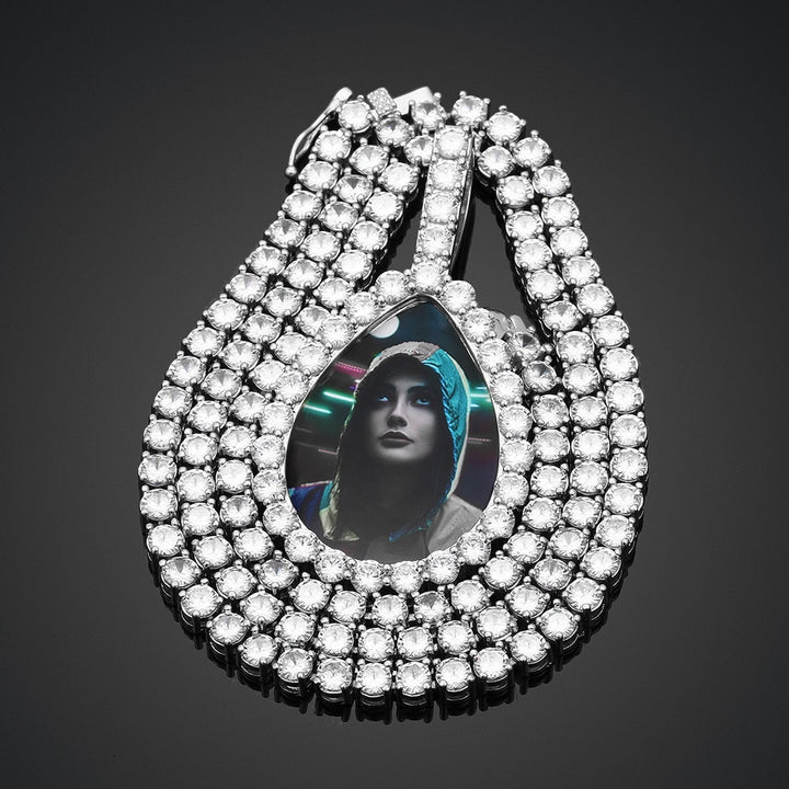 Water Drop Custom Picture Necklace Medallion- Photo Pendant
