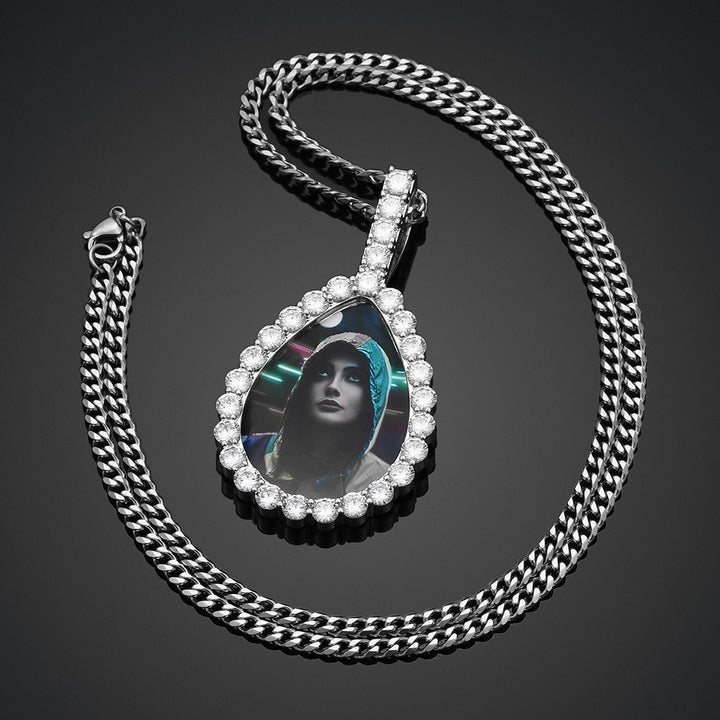 Water Drop Custom Picture Necklace Medallion- Photo Pendant