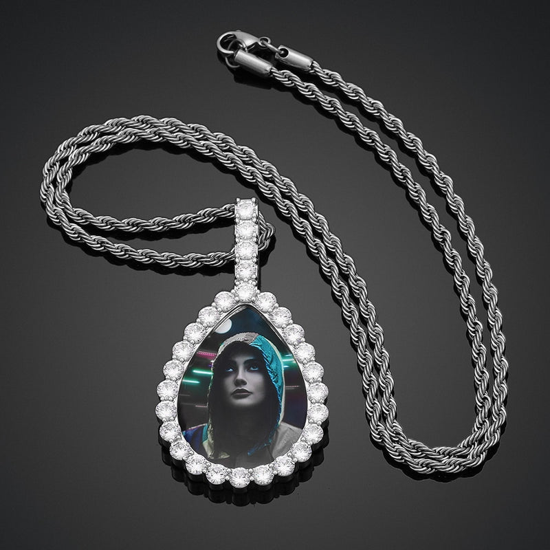 Water Drop Custom Picture Necklace Medallion- Photo Pendant