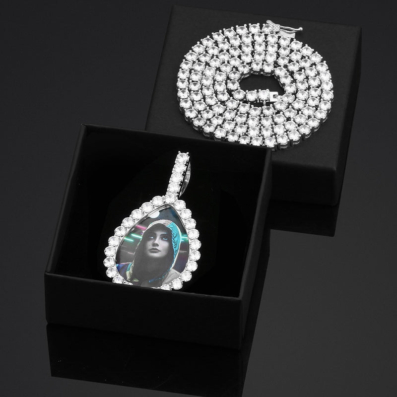 Water Drop Custom Picture Necklace Medallion- Photo Pendant