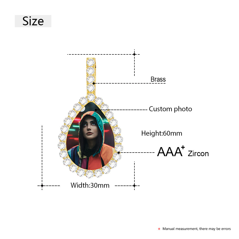 Water Drop Custom Picture Necklace Medallion- Photo Pendant