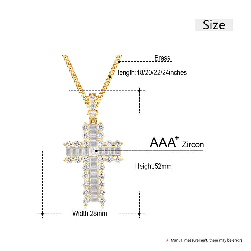 Iced Out 18k Gold Rhinestone Key of Life Egypt Cross Pendant Necklace - Hip Hop Necklace
