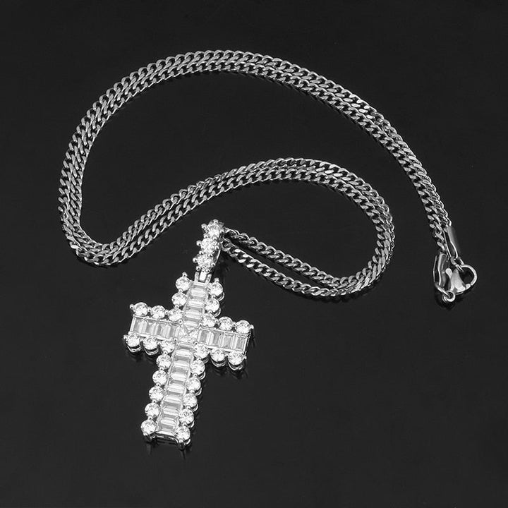 Iced Out 18k Gold Rhinestone Key of Life Egypt Cross Pendant Necklace - Hip Hop Necklace