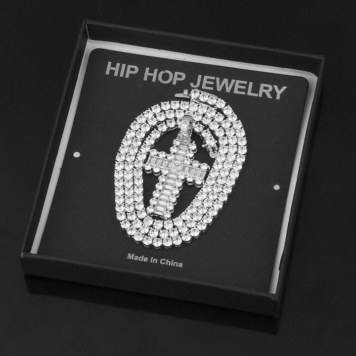 Iced Out 18k Gold Rhinestone Key of Life Egypt Cross Pendant Necklace - Hip Hop Necklace