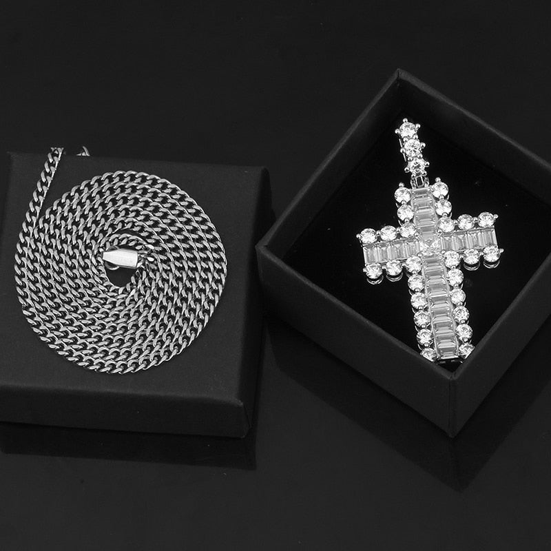 Iced Out 18k Gold Rhinestone Key of Life Egypt Cross Pendant Necklace - Hip Hop Necklace