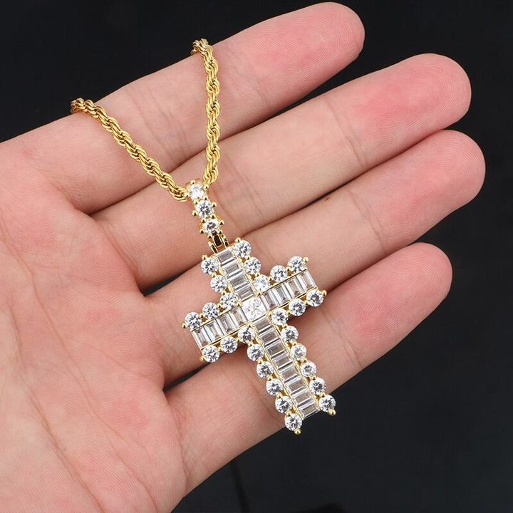 Iced Out 18k Gold Rhinestone Key of Life Egypt Cross Pendant Necklace - Hip Hop Necklace