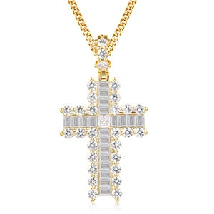 Iced Out 18k Gold Rhinestone Key of Life Egypt Cross Pendant Necklace - Hip Hop Necklace