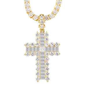 Iced Out 18k Gold Rhinestone Key of Life Egypt Cross Pendant Necklace - Hip Hop Necklace