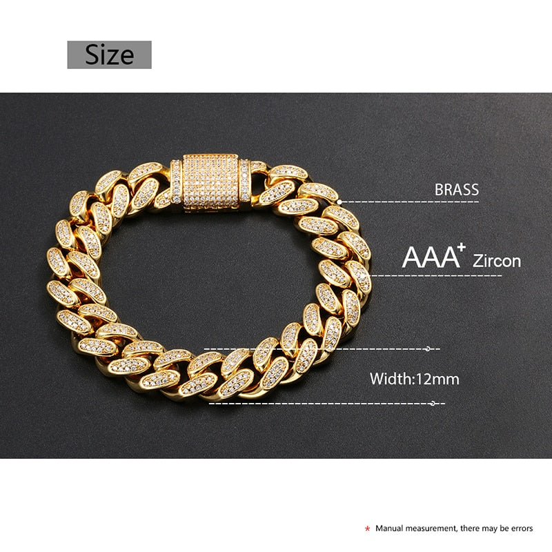 Miami Curb Rhinestone Cuban Chain Bracelet- AAA+ Cubic Zirconia Hip Hop Bracelet