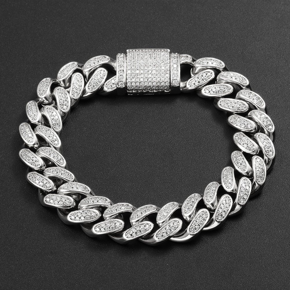Miami Curb Rhinestone Cuban Chain Bracelet- AAA+ Cubic Zirconia Hip Hop Bracelet