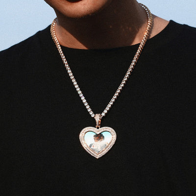 18K Gold Plated Brass Metal Custom Heart Shape Photo Medallion Necklace