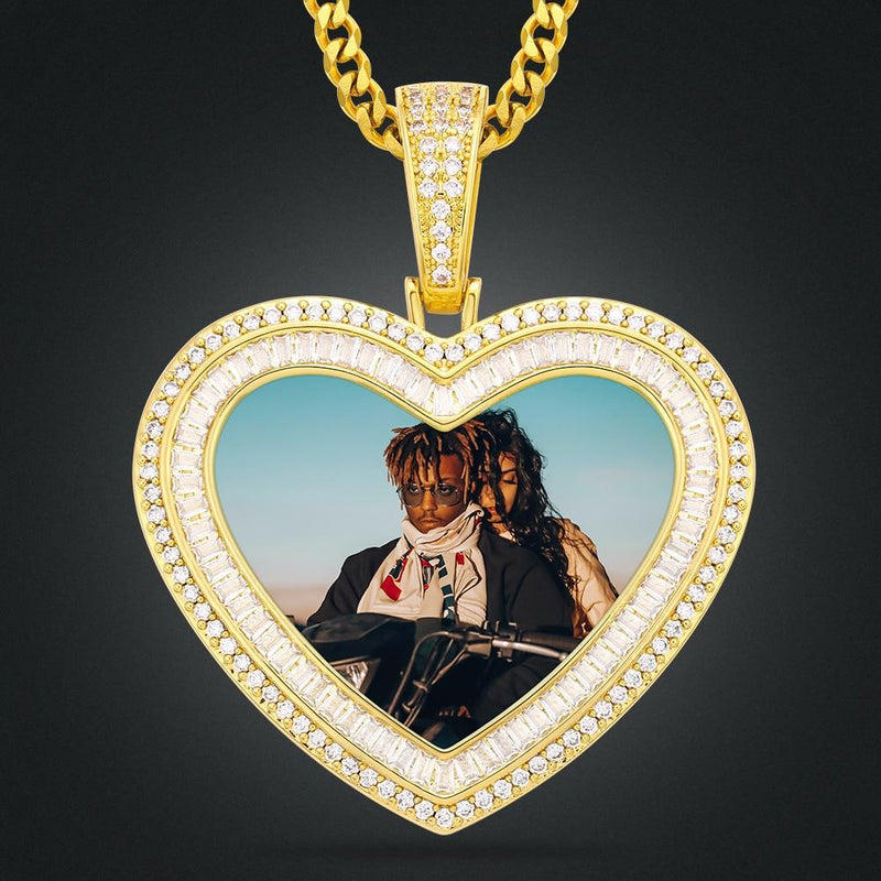18K Gold Plated Brass Metal Custom Heart Shape Photo Medallion Necklace