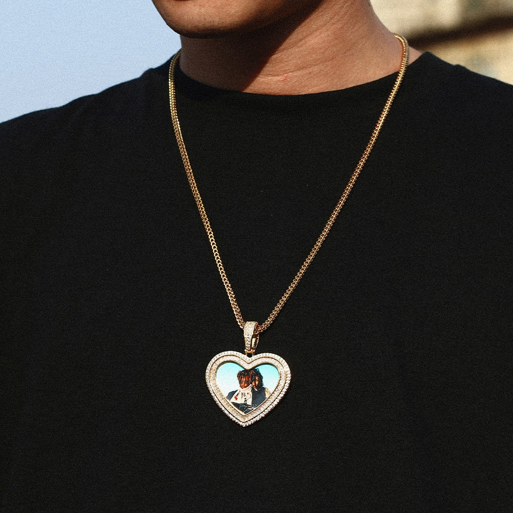 14K Gold Plated Personalized Heart Photo Medallion Necklace- Best Picture Necklace