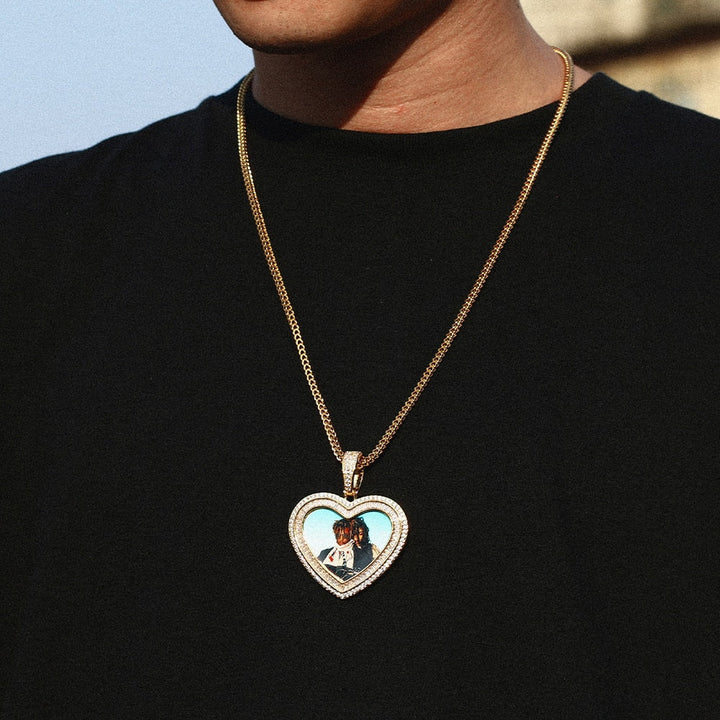 14K Gold Plated Personalized Heart Photo Medallion Necklace- Best Picture Necklace