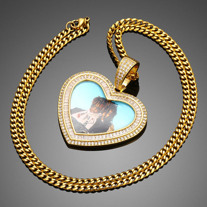 14K Gold Plated Personalized Heart Photo Medallion Necklace- Best Picture Necklace