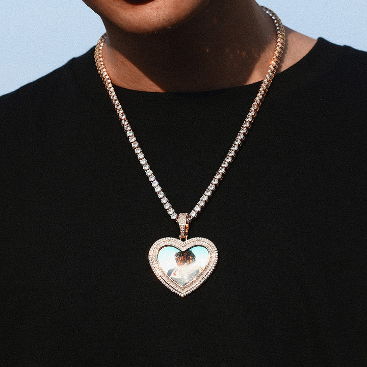 14K Gold Plated Personalized Heart Photo Medallion Necklace- Best Picture Necklace