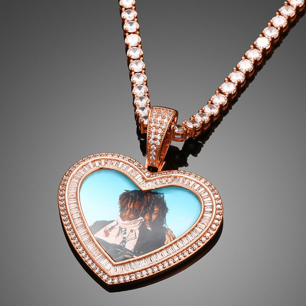 14K Gold Plated Personalized Heart Photo Medallion Necklace- Best Picture Necklace