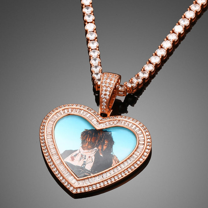 14K Gold Plated Personalized Heart Photo Medallion Necklace- Best Picture Necklace