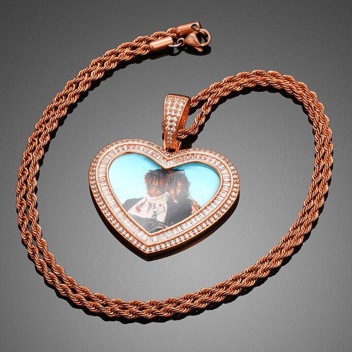 14K Gold Plated Personalized Heart Photo Medallion Necklace- Best Picture Necklace