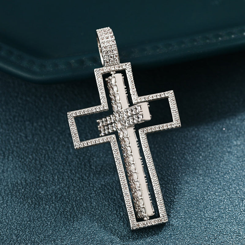 Cross Double Side Rotatable Pendant Necklace- Crucifix Pendant AAA Micro Pave Men&