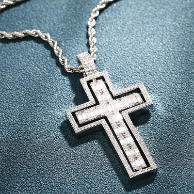 Cross Double Side Rotatable Pendant Necklace- Crucifix Pendant AAA Micro Pave Men's Hip Hop Jewelry