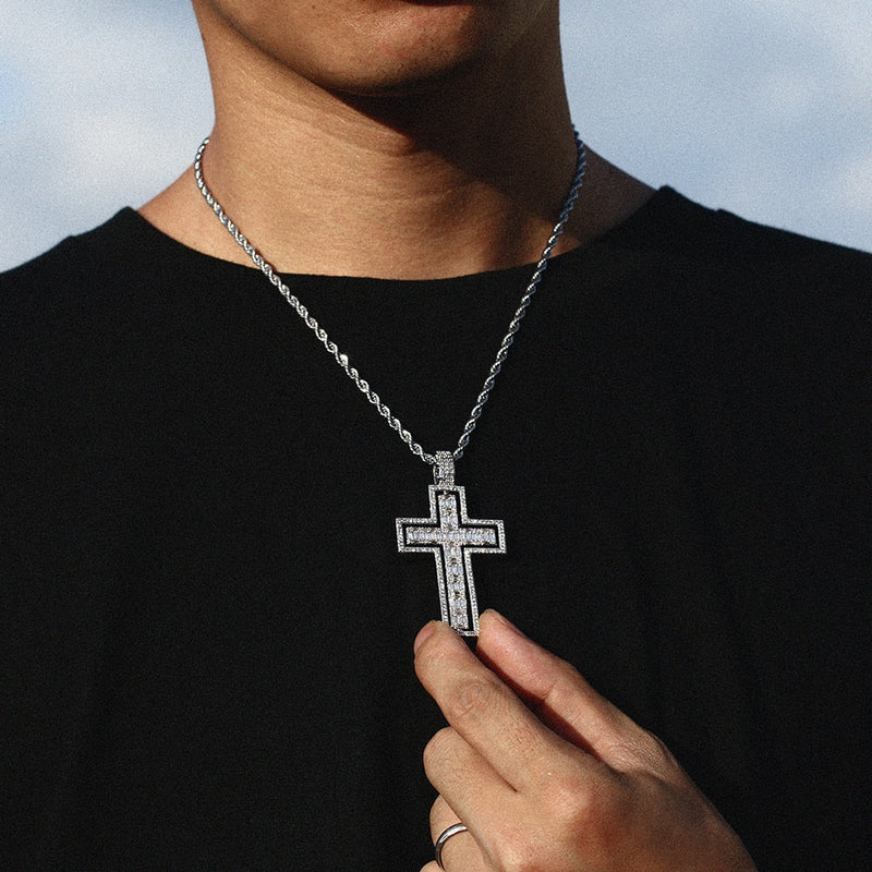 Cross Double Side Rotatable Pendant Necklace- Crucifix Pendant AAA Micro Pave Men&