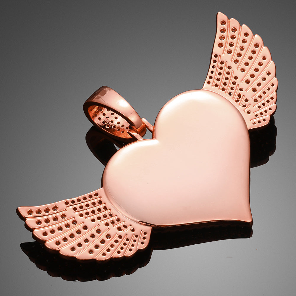 14K Gold Plated Custom Angel Wing Heart Shape Photo Medallion Necklace