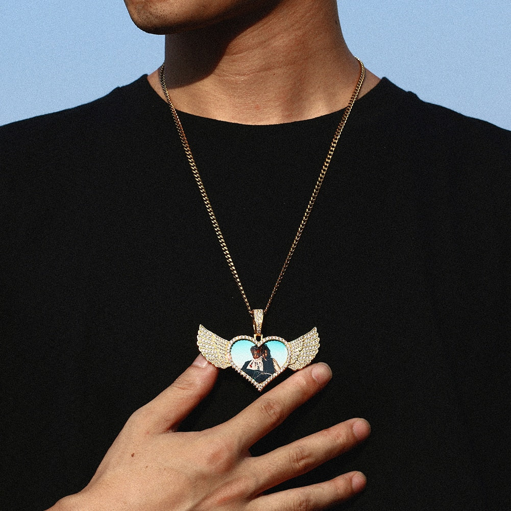 18K Gold Plated Custom Angel Wing Necklace- Custom Heart Necklace