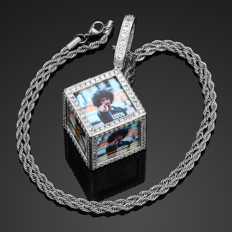 Personalized Cube Medallion Hip Hop Necklace With Picture