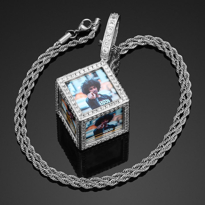 Personalized Cube Medallion Hip Hop Necklace With Picture
