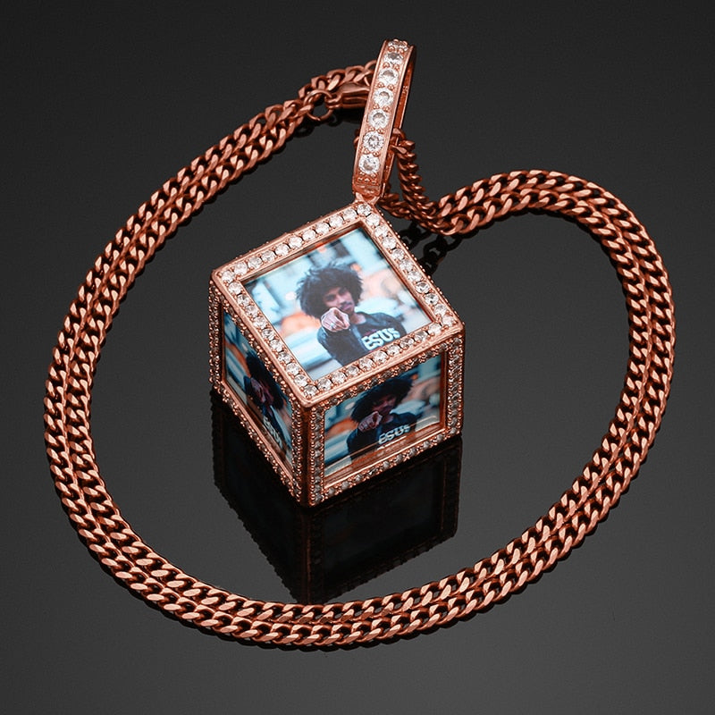 Personalized Cube Medallion Hip Hop Necklace With Picture