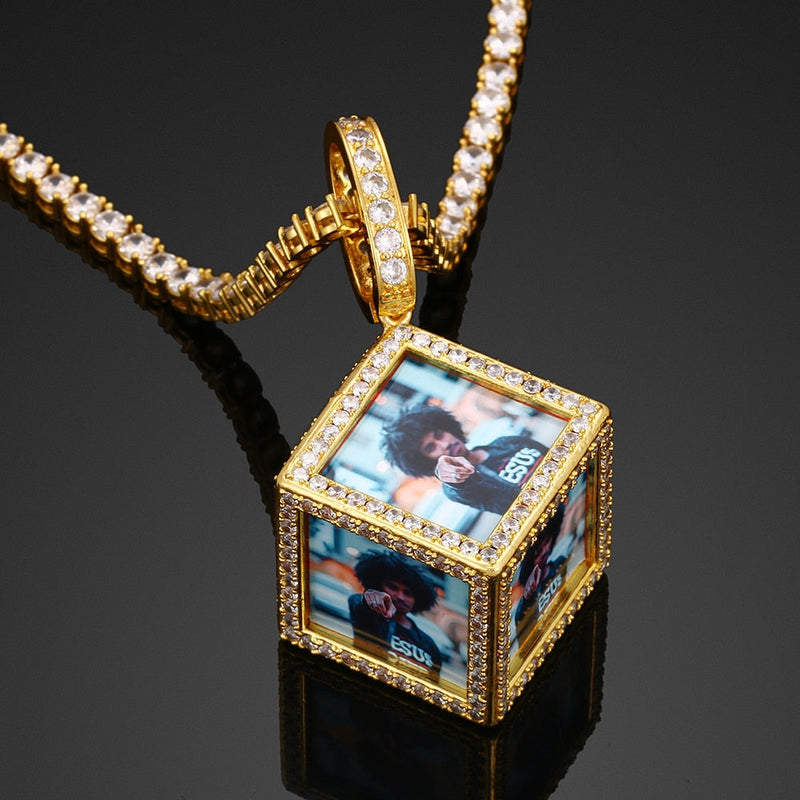 Personalized Cube Medallion Hip Hop Necklace With Picture