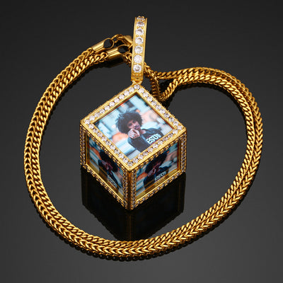 Personalized Cube Medallion Hip Hop Necklace With Picture