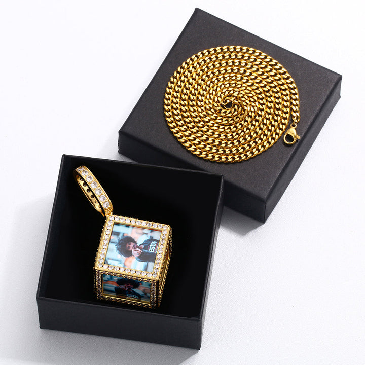 Personalized Cube Medallion Hip Hop Necklace With Picture