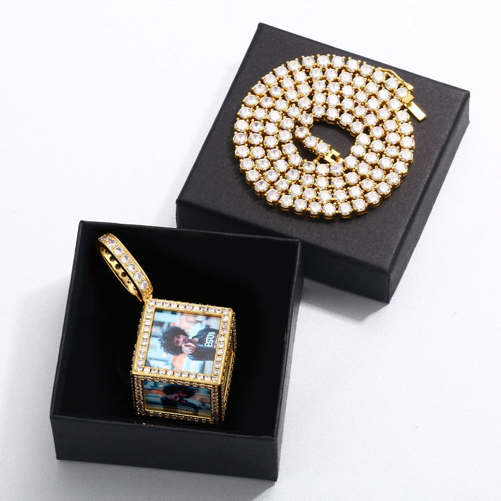 Personalized Cube Medallion Hip Hop Necklace With Picture