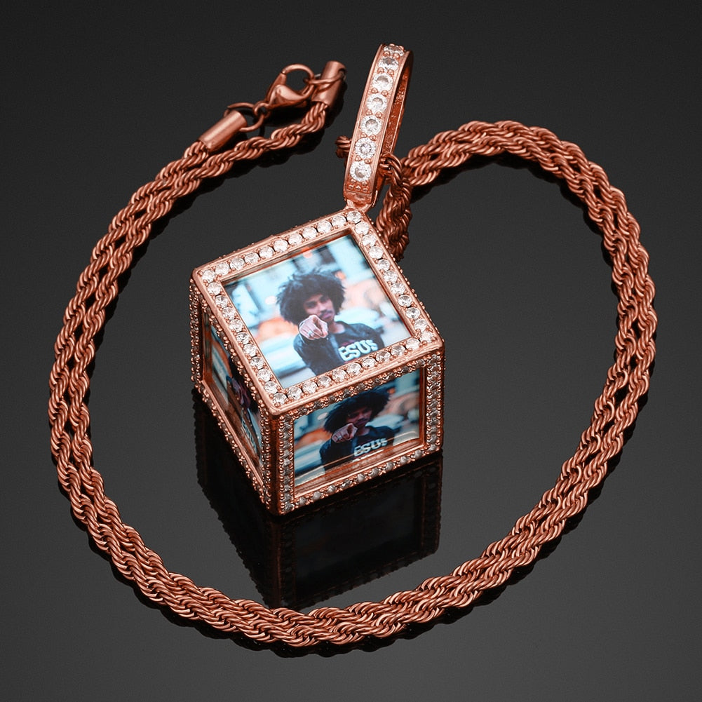 Personalized Cube Medallion Hip Hop Necklace With Picture