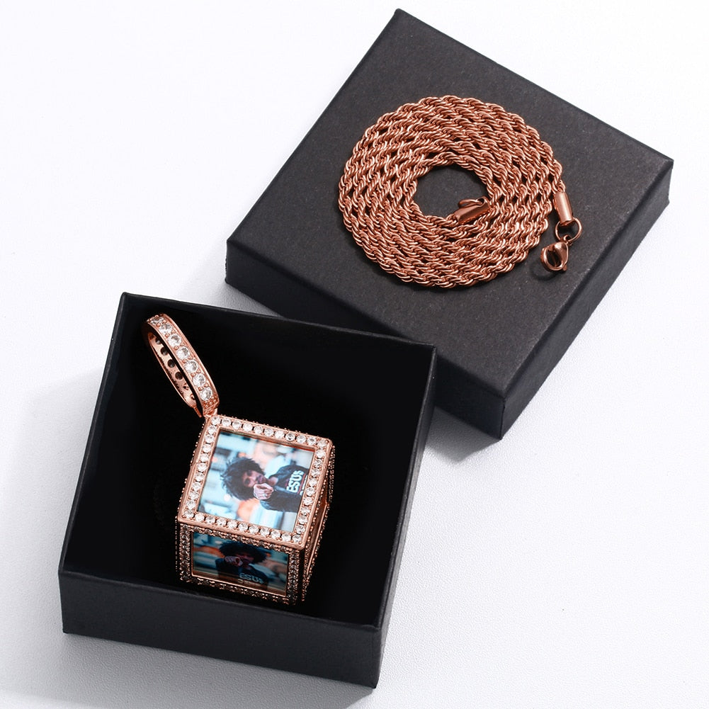 Personalized Cube Medallion Hip Hop Necklace With Picture