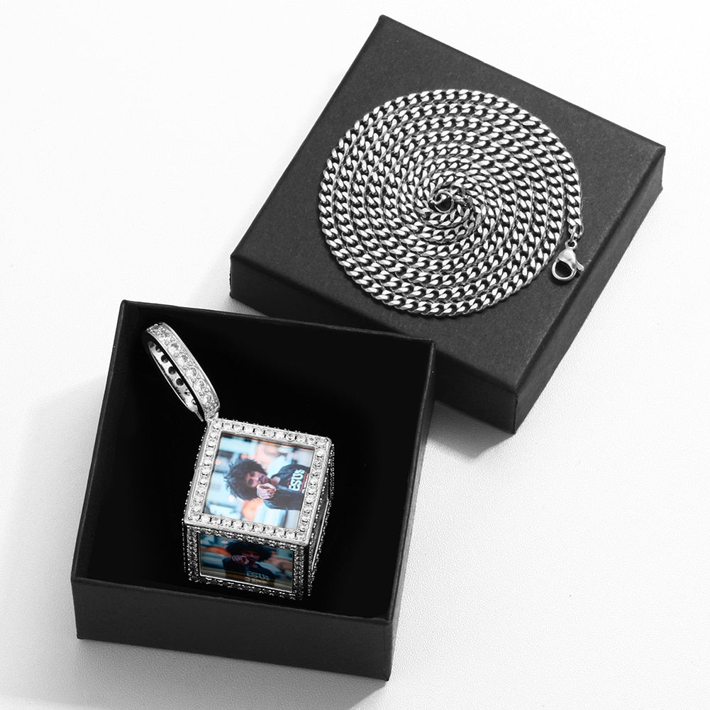 Personalized Cube Medallion Hip Hop Necklace With Picture